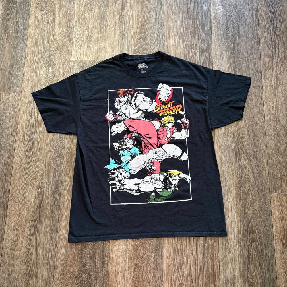 Street Fighter Video Game Graphic Black Crewneck Tee Size XL